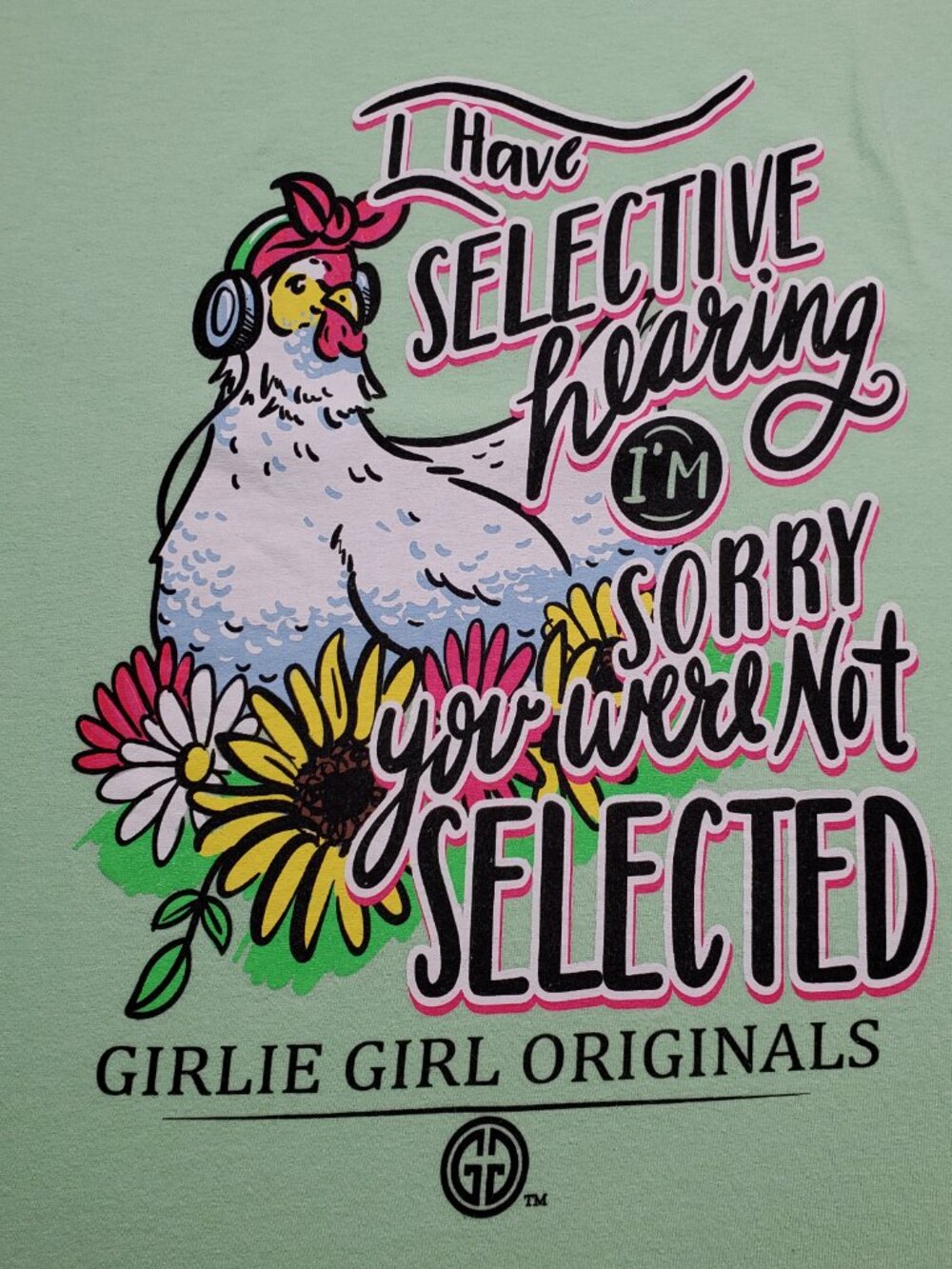 Girlie Girl Originals Selective Hearing Graphic T-shirt Mint Green Wm Sz 2X - Picture 4 of 9